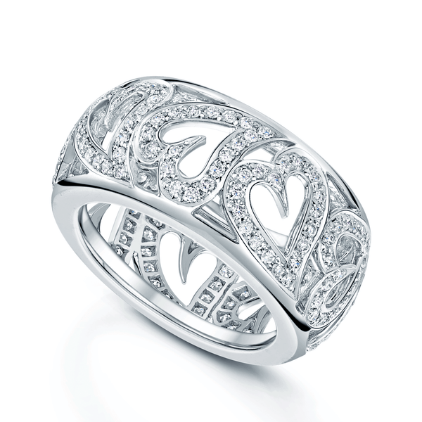 Berry's 18ct White Gold Pave Set Diamond Band With Heart Decoration Dress Ring - Berry's Jewellers