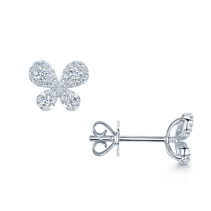 Berry's 18ct White Gold Pave Set Diamond Butterfly Stud Earrings - Berry's Jewellers