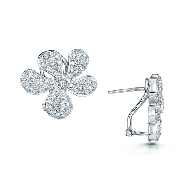 Berry's 18ct White Gold Pave Set Diamond Flower Earrings - Berry's Jewellers