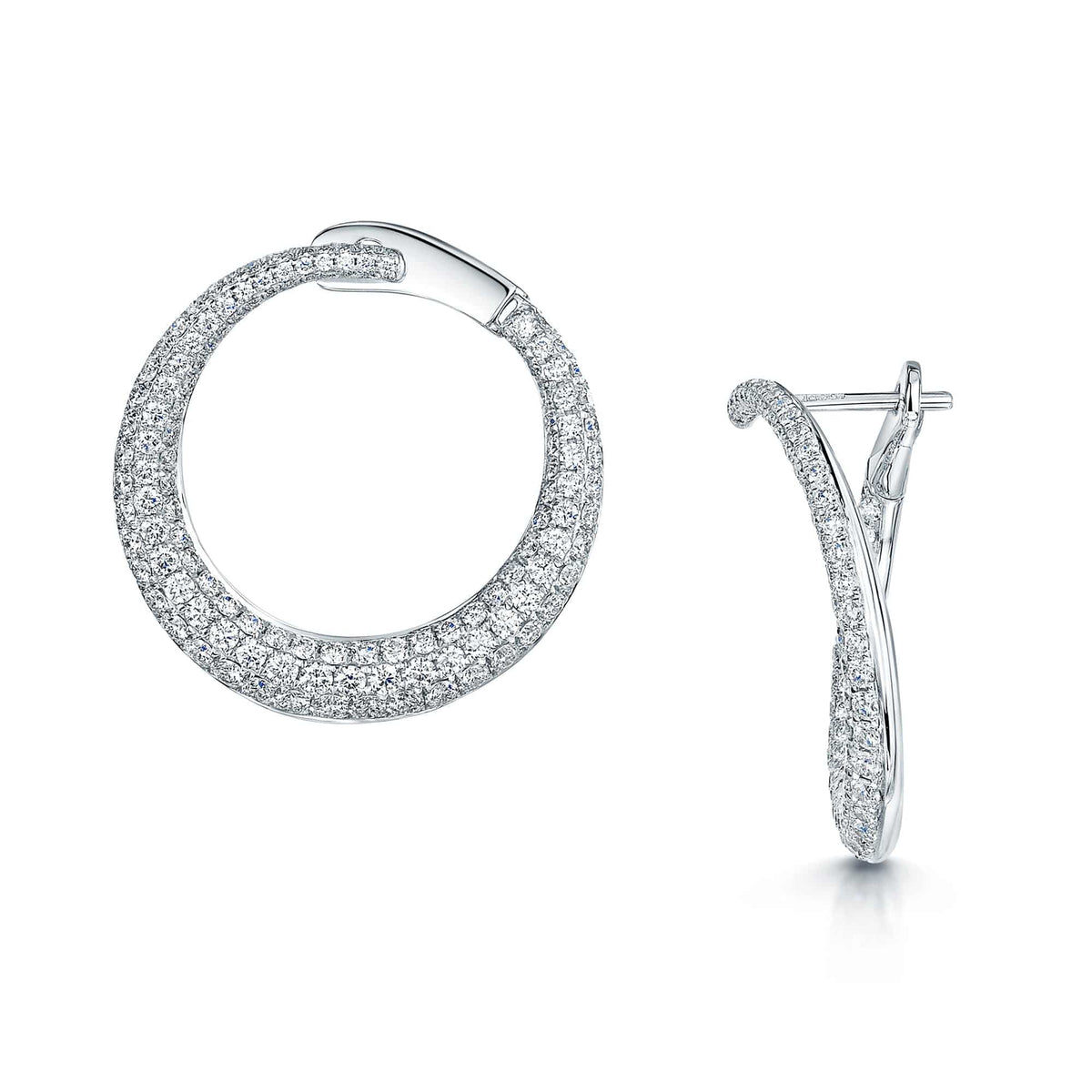 Berry's 18ct White Gold Pave Set Diamond Pave Set Spiral Hoop Earrings - Berry's Jewellers