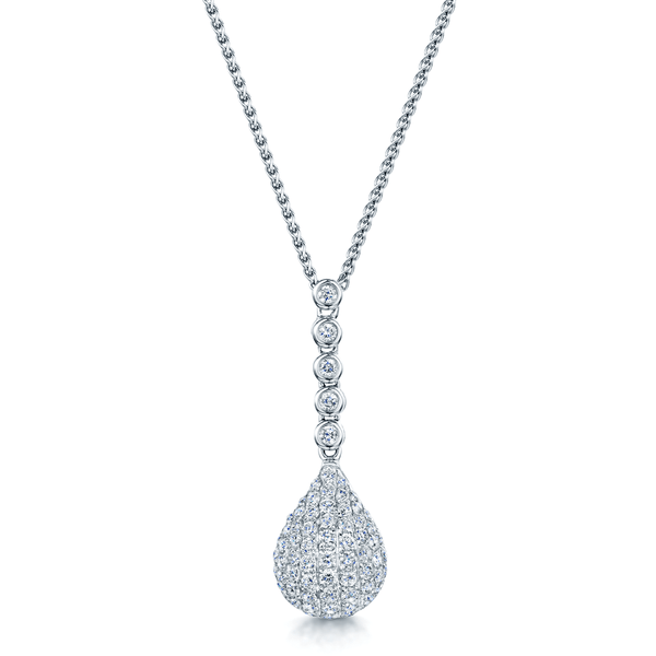 Berry's 18ct White Gold Pave Set Teardrop Diamond Drop Necklace - Berry's Jewellers