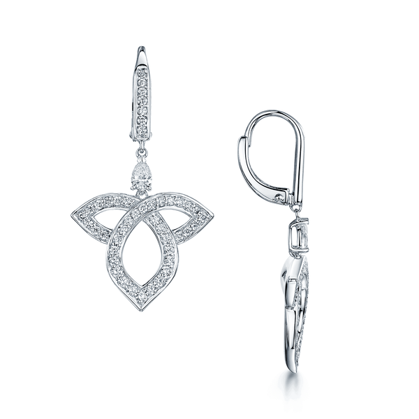 Berry's 18ct White Gold Pear And Round Brilliant Cut Open Lotus Drop Earrings - Berry's Jewellers