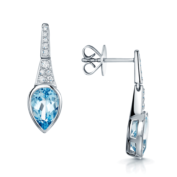 Berry's 18ct White Gold Pear Cut Aquamarine And Diamond Set Earrings - Berry's Jewellers