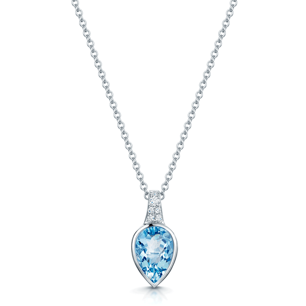 Berry's 18ct White Gold Pear Cut Aquamarine And pave Diamond Set Pendant - Berry's Jewellers