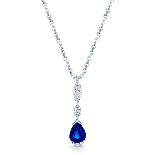 Berry's 18ct White Gold Pear Cut Blue Sapphire And Diamond Drop Pendant - Berry's Jewellers