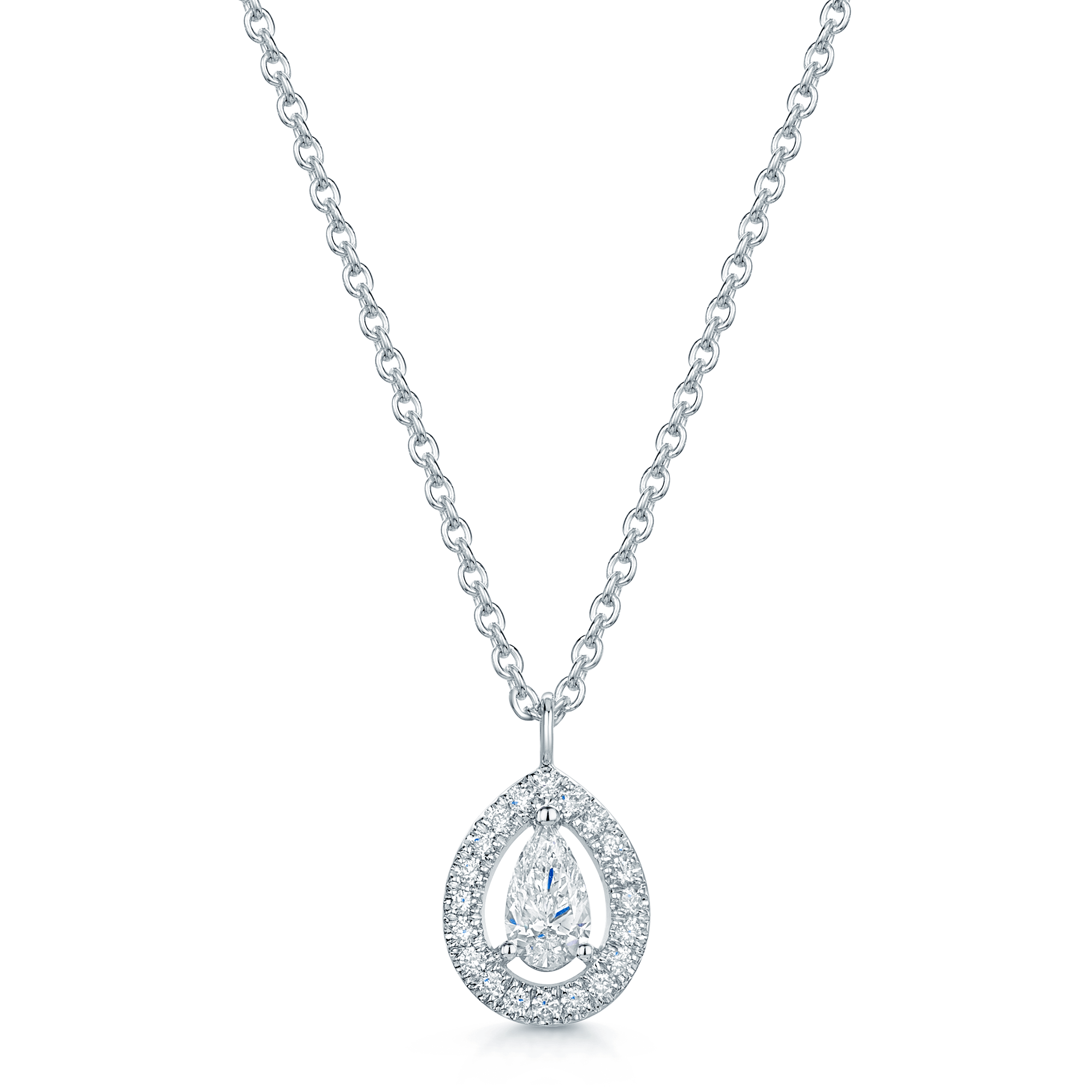 Berry's 18ct White Gold Pear Cut Diamond Halo Pendant - Berry's Jewellers