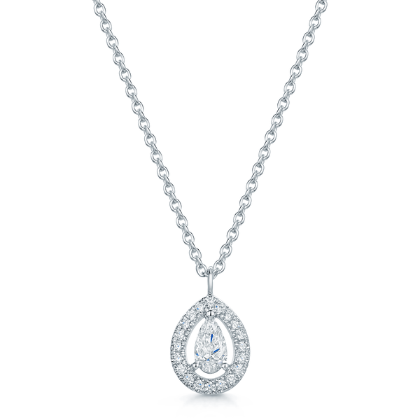 Berry's 18ct White Gold Pear Cut Diamond Halo Pendant - Berry's Jewellers