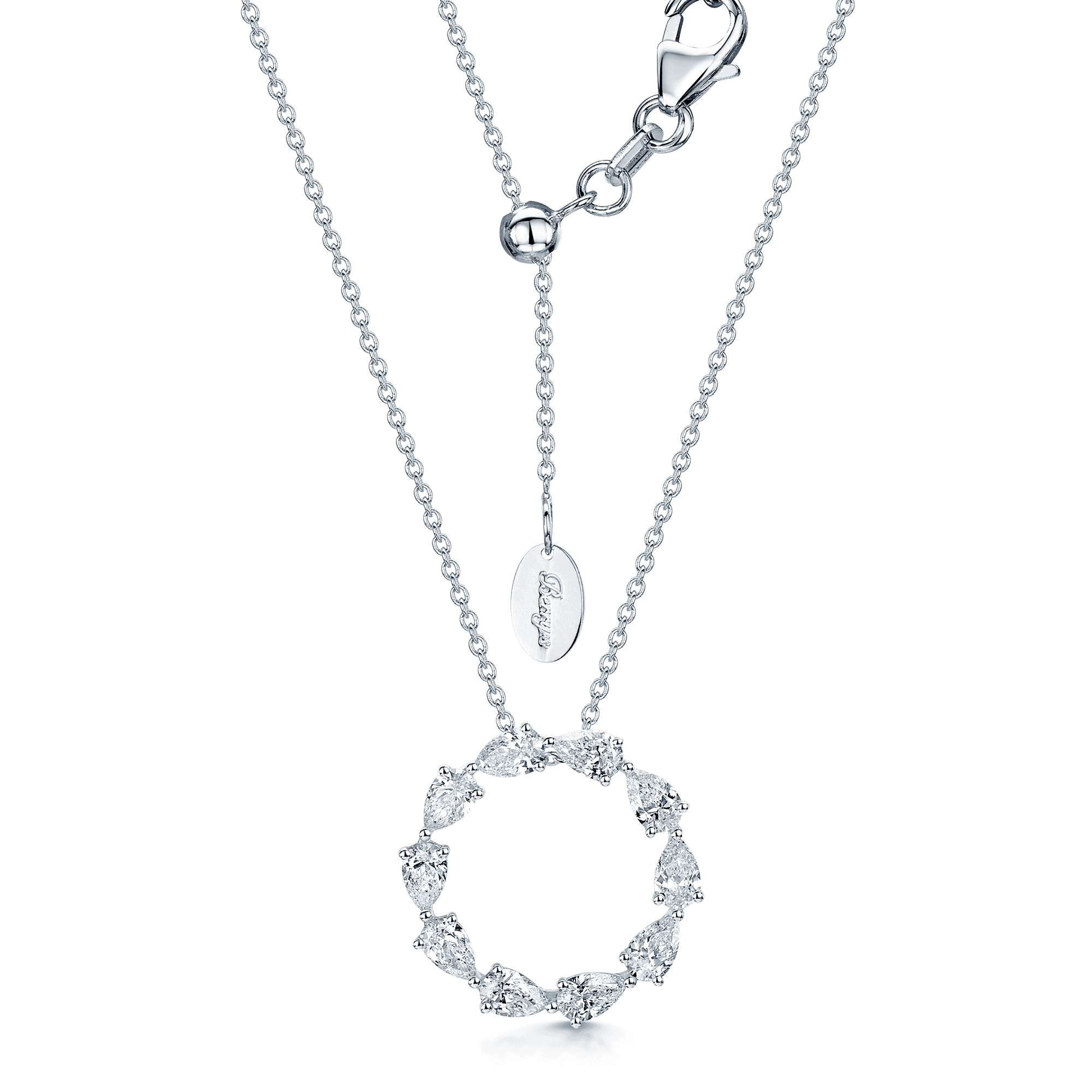 Berry's 18ct White Gold Pear Cut Diamond Open Circle Pendant - Berry's Jewellers