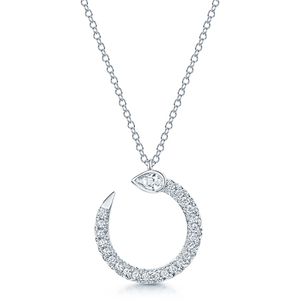 Berry's 18ct White Gold Pear Cut Diamond Open Pave set Swirl Pendant - Berry's Jewellers