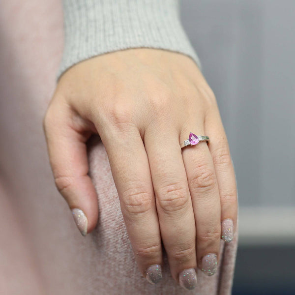 Berry's 18ct White Gold Pear Cut Pink Sapphire & Princess Cut Diamond Three Stone Ring - Berry's Jewellers