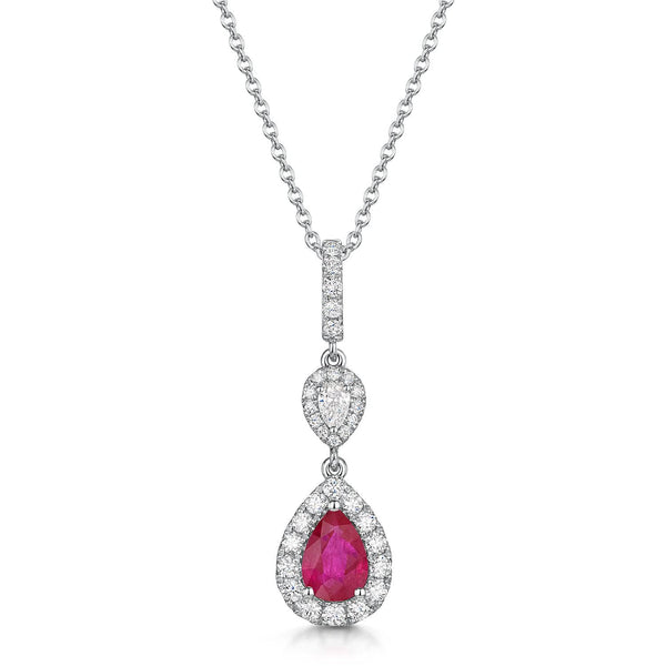 Berry's 18ct White Gold Pear Cut Ruby And Diamond Pendant - Berry's Jewellers