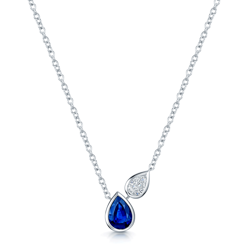 18ct White Gold Pear Cut Sapphire And Diamond Rub Over Set