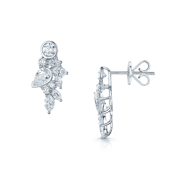 Berry's 18ct White Gold Pear, Marquise & Brilliant Cut Diamond Cascade Cluster Earrings - Berry's Jewellers