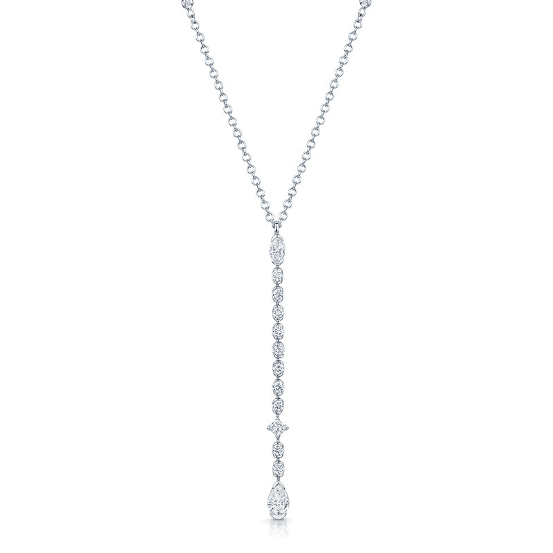 Berry's 18ct White Gold Pear, Princess, Marquise And Round Brilliant Cut Diamond Long Drop Pendant - Berry's Jewellers