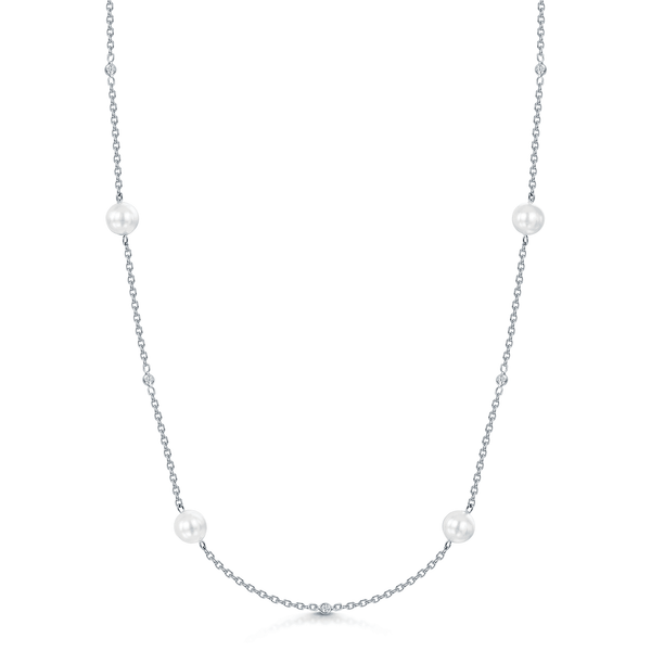 Berry's 18ct White Gold Pearl & Diamond Set Long Chain Necklet - Berry's Jewellers