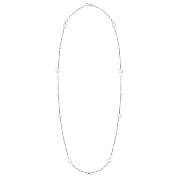 Berry's 18ct White Gold Pearl & Diamond Set Long Chain Necklet - Berry's Jewellers