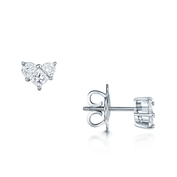 Berry's 18ct White Gold Princess And Round Half Moon Cut Heart Shaped Stud Earrings - Berry's Jewellers