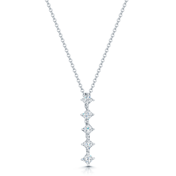 Berry's 18ct White Gold Princess Cut Diamond Five Stone Drop Pendant - Berry's Jewellers