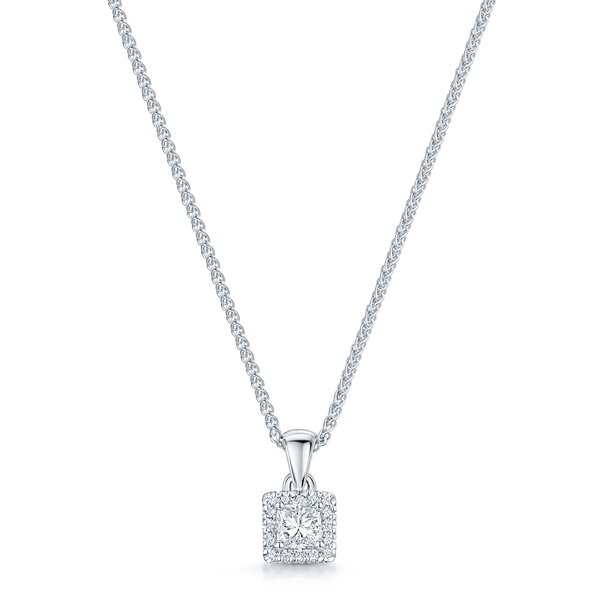 Berry's 18ct White Gold Princess Cut Diamond Halo Pendant - Berry's Jewellers