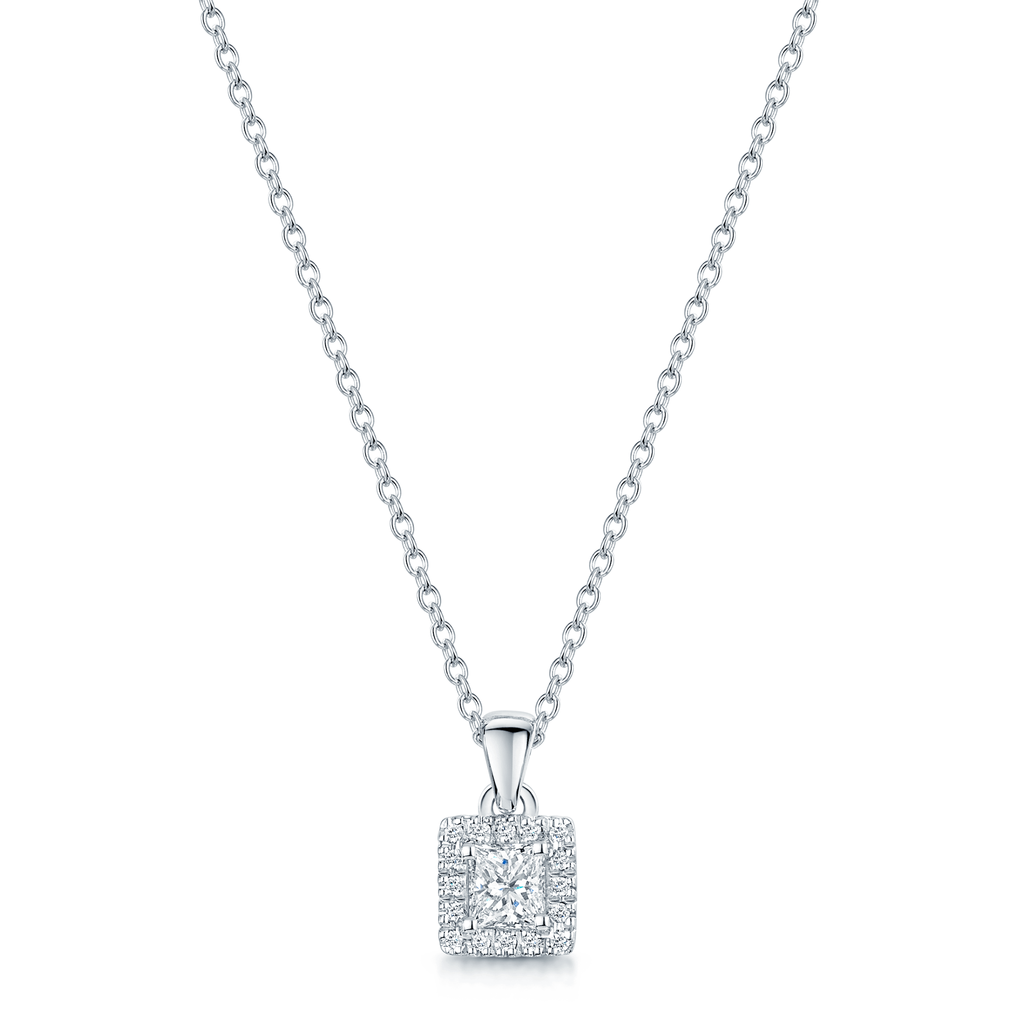 Berry's 18ct White Gold Princess Cut Diamond Halo Pendant - Berry's Jewellers