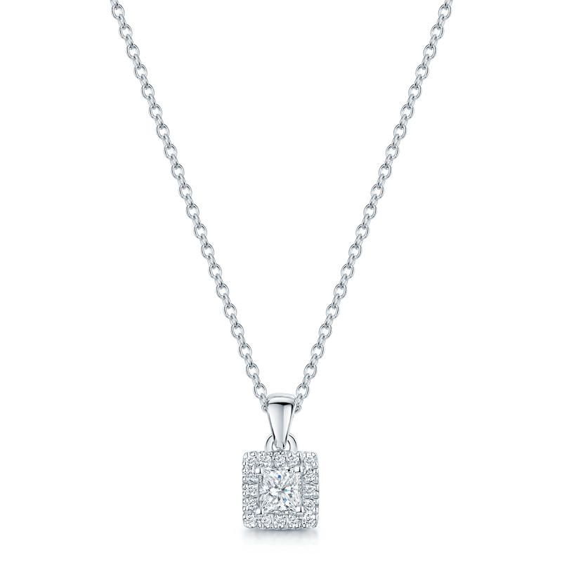 Berry's 18ct White Gold Princess Cut Diamond Halo Pendant - Berry's Jewellers