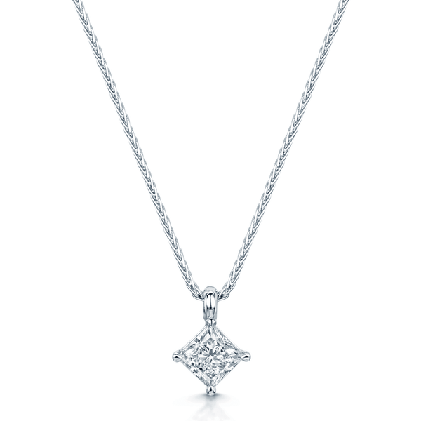 Berry's 18ct White Gold Princess Cut Diamond Solitaire Four Claw Set Pendant - Berry's Jewellers
