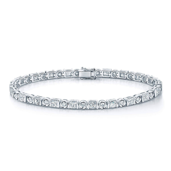 Berry's 18ct White Gold Princess & Round Brilliant Cut Diamond Rub Over Bracelet - Berry's Jewellers