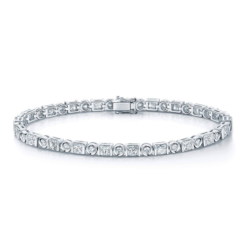 Berry's 18ct White Gold Princess & Round Brilliant Cut Diamond Rub Over Bracelet - Berry's Jewellers