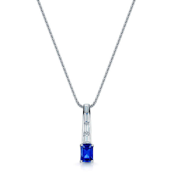 Berry's 18ct White Gold Rectangular Sapphire & Baguette Cut Diamond Pendant - Berry's Jewellers