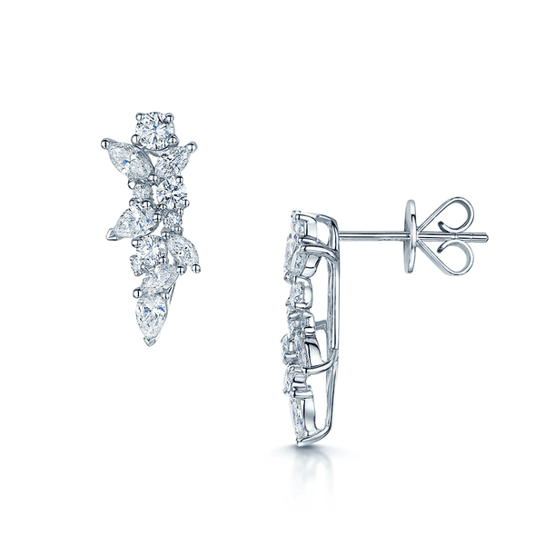 Berry's 18ct White Gold Round Brilliant And Marquise Cut Diamond Drop Earrings - Berry's Jewellers