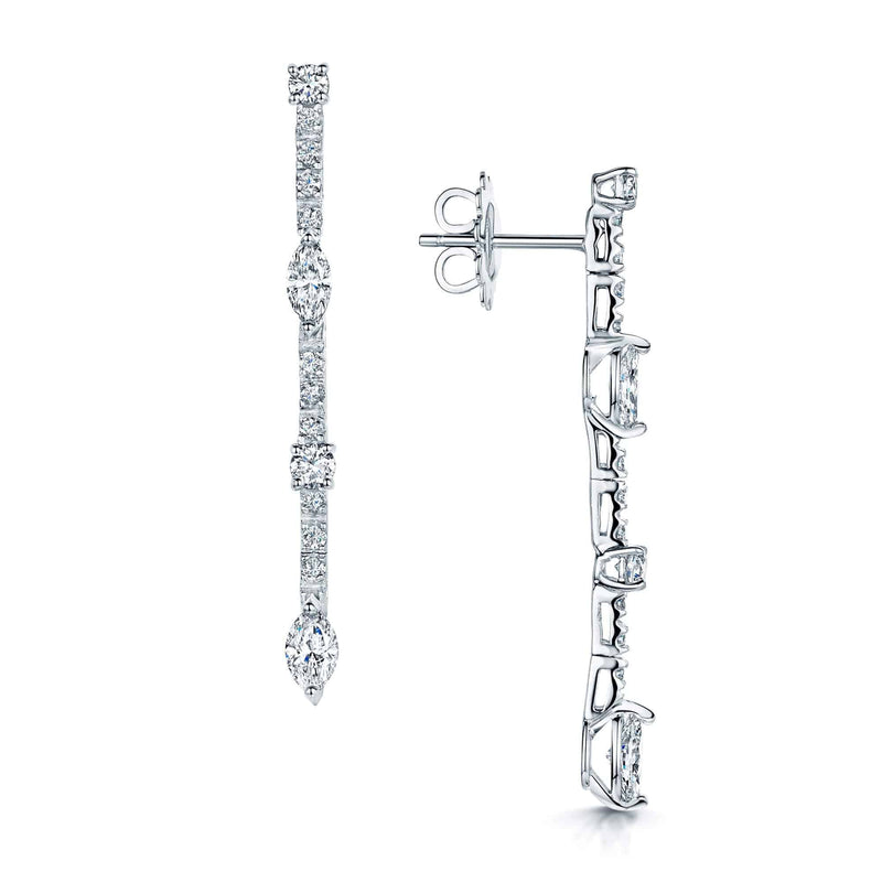 Berry's 18ct White Gold Round Brilliant And Marquise Shape Diamond Drop Earrings - Berry's Jewellers