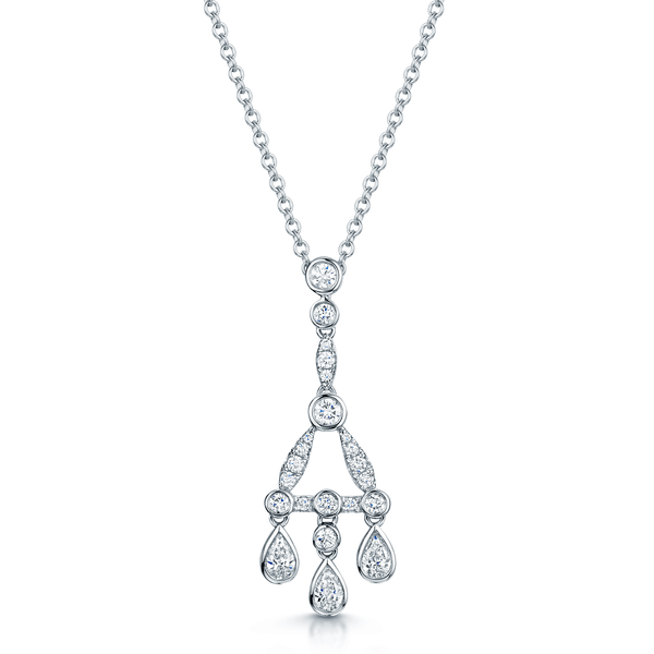 Berry's 18ct White Gold Round Brilliant  And Pear Cut Fancy Diamond Pendant - Berry's Jewellers