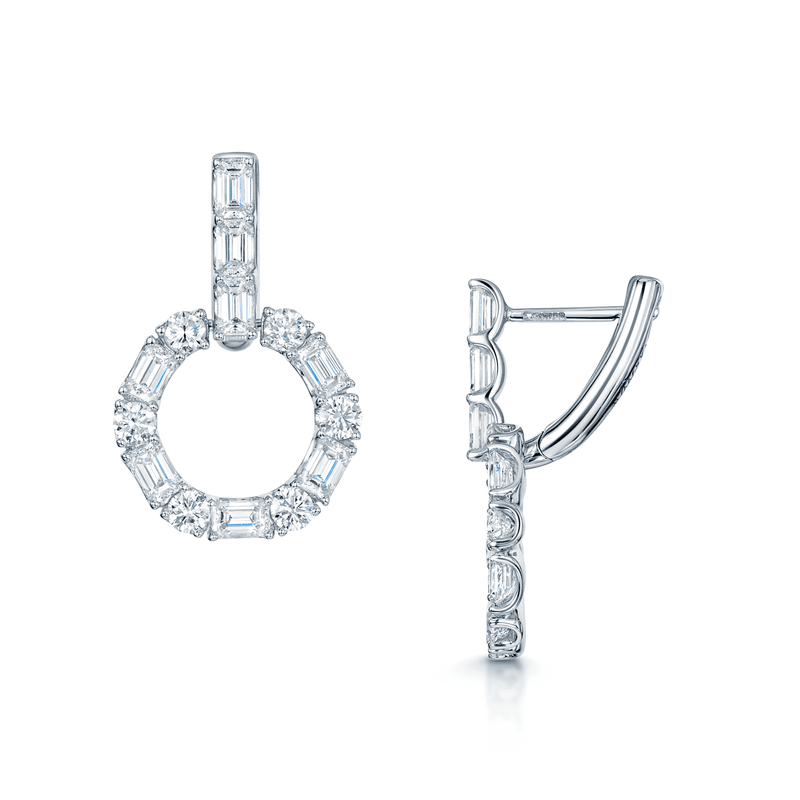 Berry's 18ct White Gold Round Brilliant Cut and Baguette Hoop Drop Earrings - Berry's Jewellers