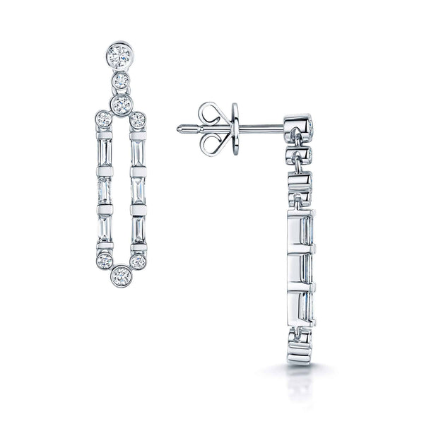 Berry's 18ct White Gold Round Brilliant Cut & Baguette Cut Diamond Rubover & Bar Set Earrings - Berry's Jewellers
