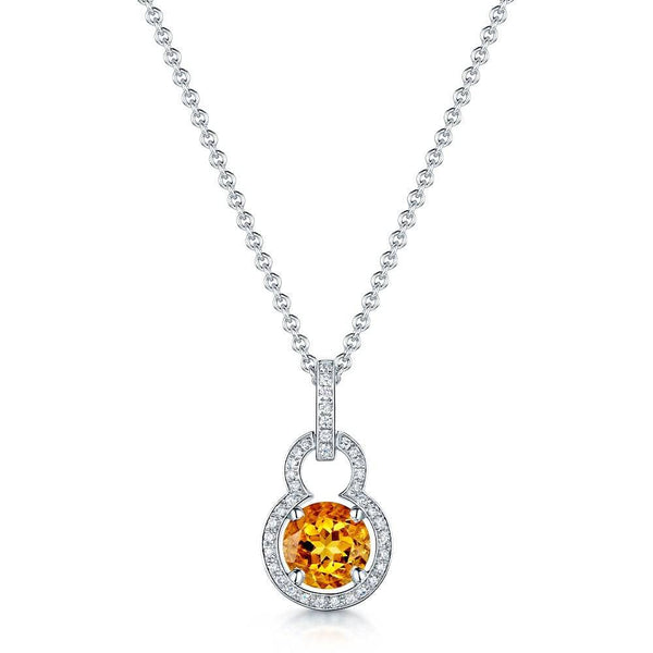 Berry's 18ct White Gold Round Brilliant Cut Citrine with Diamond Set Fancy Surround Pendant - Berry's Jewellers