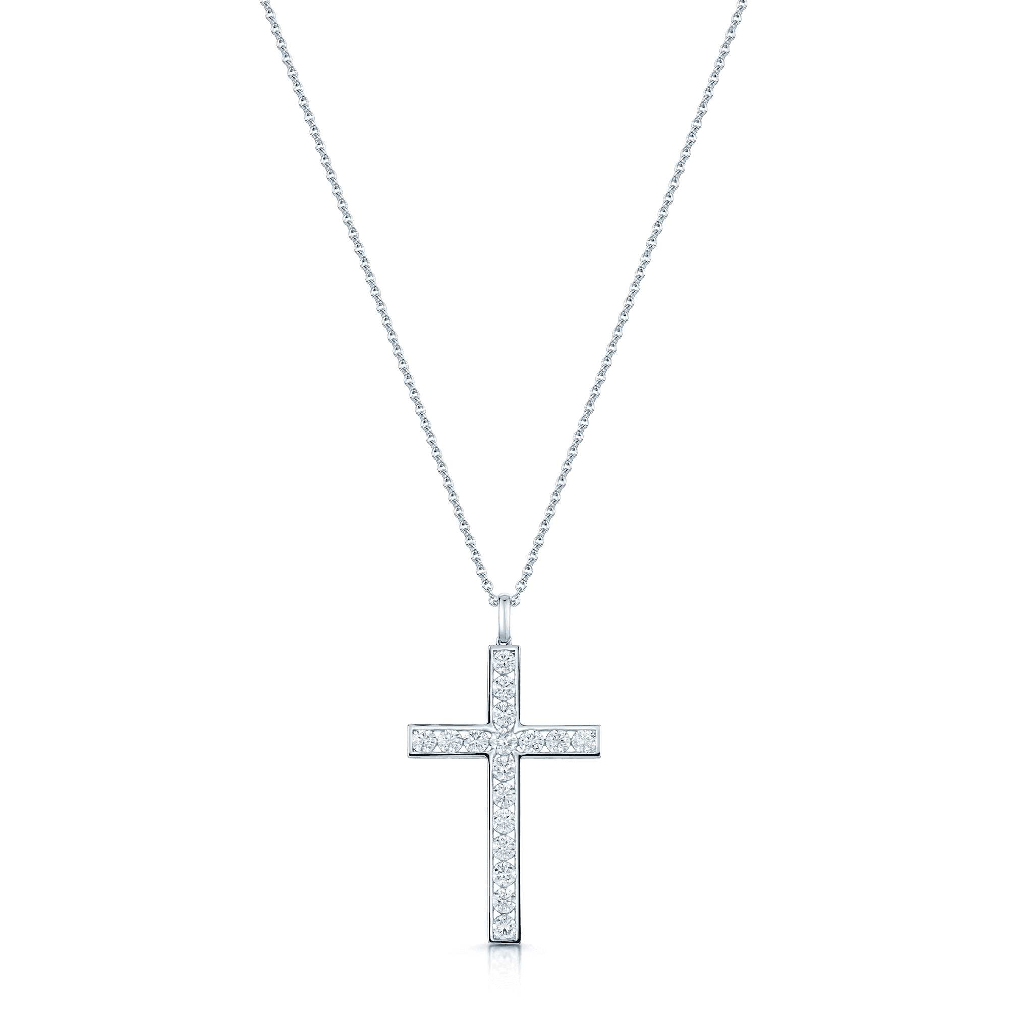 Berry's 18ct White Gold Round Brilliant Cut Diamond Channel Set Cross & Chain - Berry's Jewellers