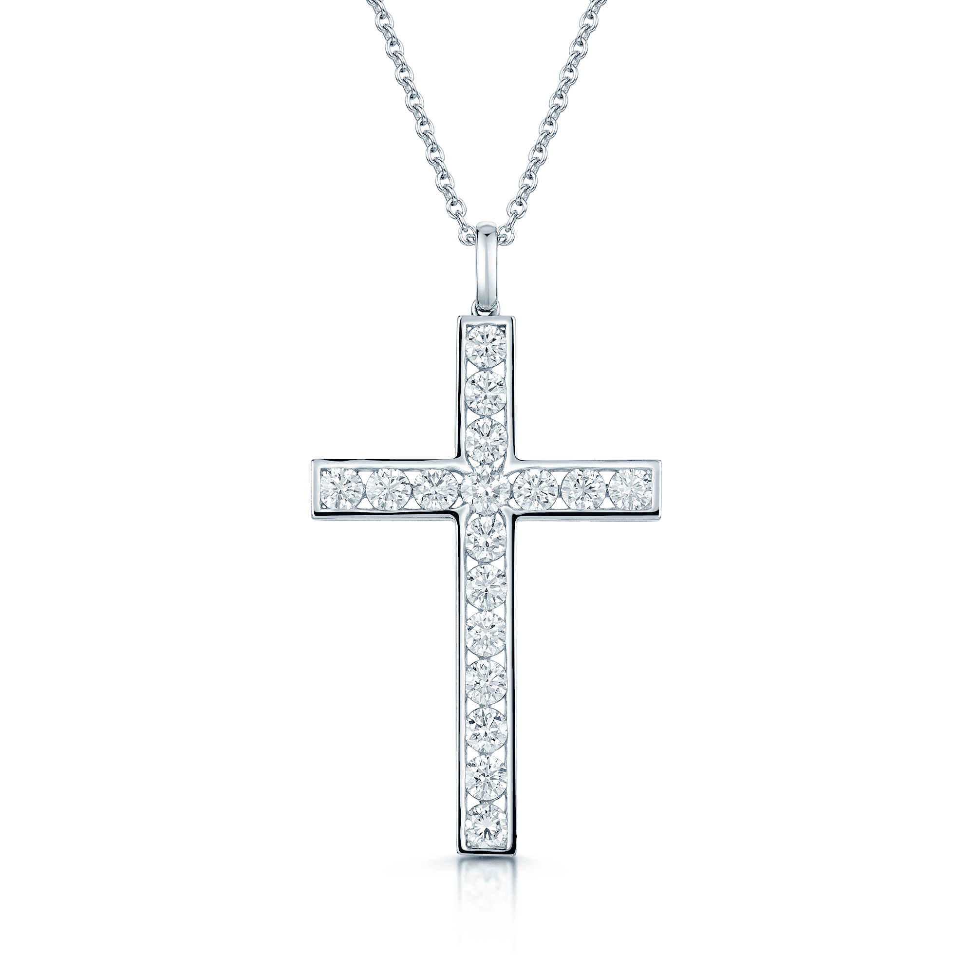 Berry's 18ct White Gold Round Brilliant Cut Diamond Channel Set Cross & Chain - Berry's Jewellers