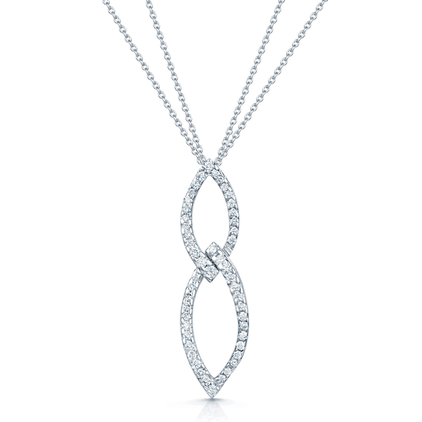 Berry's 18ct White Gold Round Brilliant Cut Diamond Double loop Pendant In A Marquise Shape - Berry's Jewellers