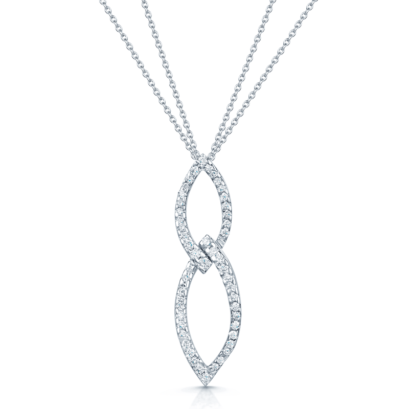 Berry's 18ct White Gold Round Brilliant Cut Diamond Double loop Pendant In A Marquise Shape - Berry's Jewellers