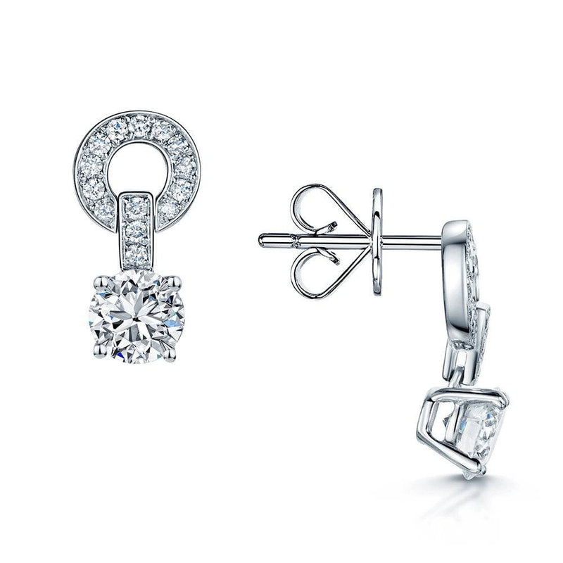 Berry's 18ct White Gold Round Brilliant Cut Diamond Drop Circular Earrings - Berry's Jewellers