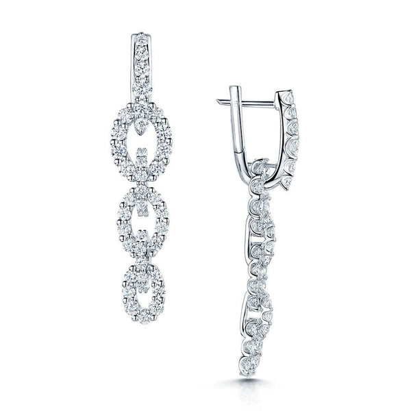Berry's 18ct White Gold Round Brilliant Cut Diamond Drop Link Design Earrings - Berry's Jewellers