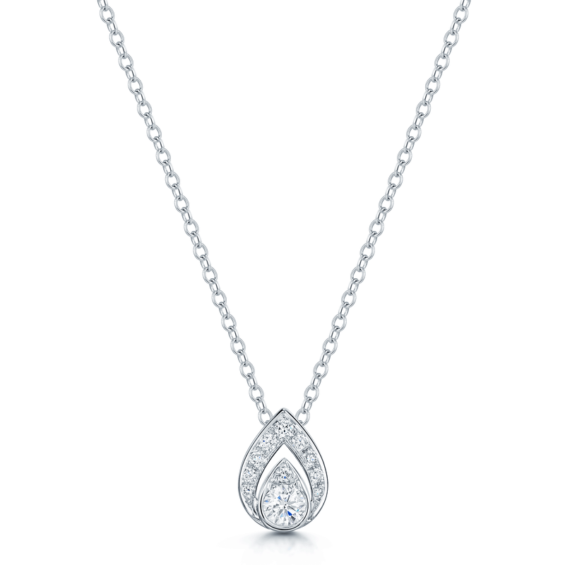 Berry's 18ct White Gold Round Brilliant Cut Diamond Fancy Pear Shaped Pendant - Berry's Jewellers