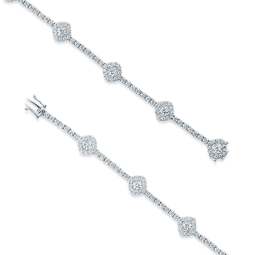 Berry's 18ct White Gold Round Brilliant Cut Diamond Halo Cluster Set line Bracelet - Berry's Jewellers