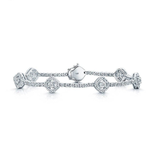 Berry's 18ct White Gold Round Brilliant Cut Diamond Halo Cluster Set line Bracelet - Berry's Jewellers