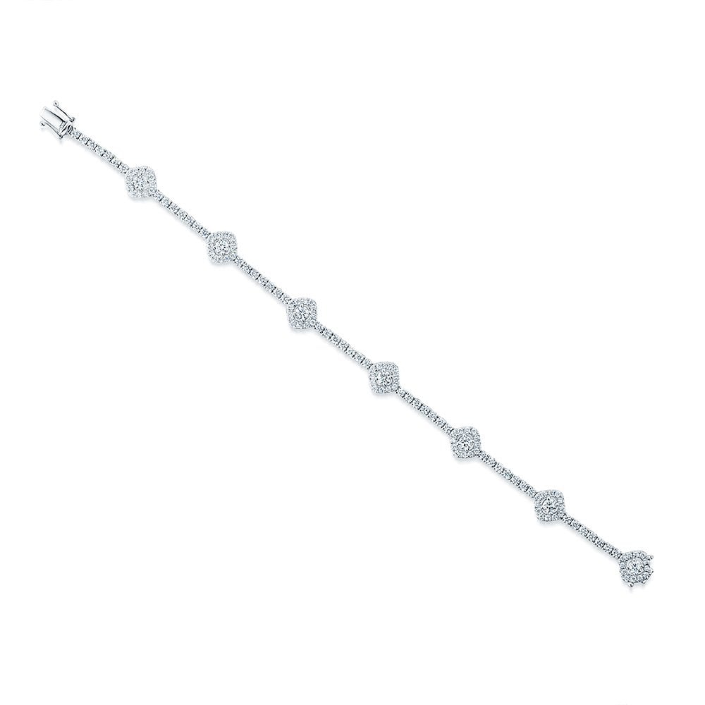 Berry's 18ct White Gold Round Brilliant Cut Diamond Halo Cluster Set line Bracelet - Berry's Jewellers