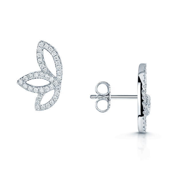 Berry's 18ct White Gold Round Brilliant Cut Diamond Leaf Stud Earrings - Berry's Jewellers