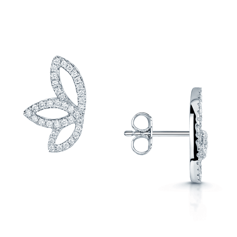 Berry's 18ct White Gold Round Brilliant Cut Diamond Leaf Stud Earrings - Berry's Jewellers
