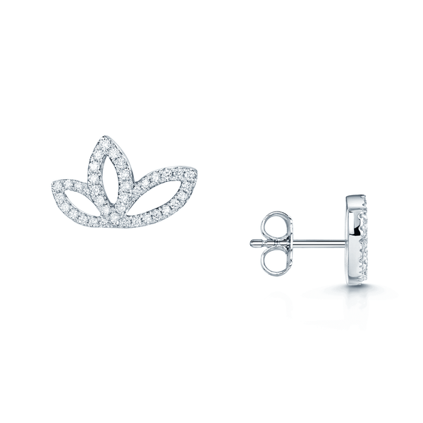 Berry's 18ct White Gold Round Brilliant Cut Diamond Leaf Stud Earrings - Berry's Jewellers