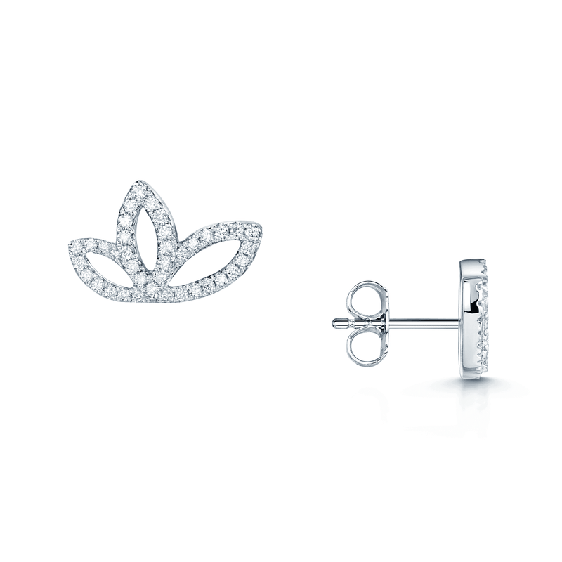 Berry's 18ct White Gold Round Brilliant Cut Diamond Leaf Stud Earrings - Berry's Jewellers