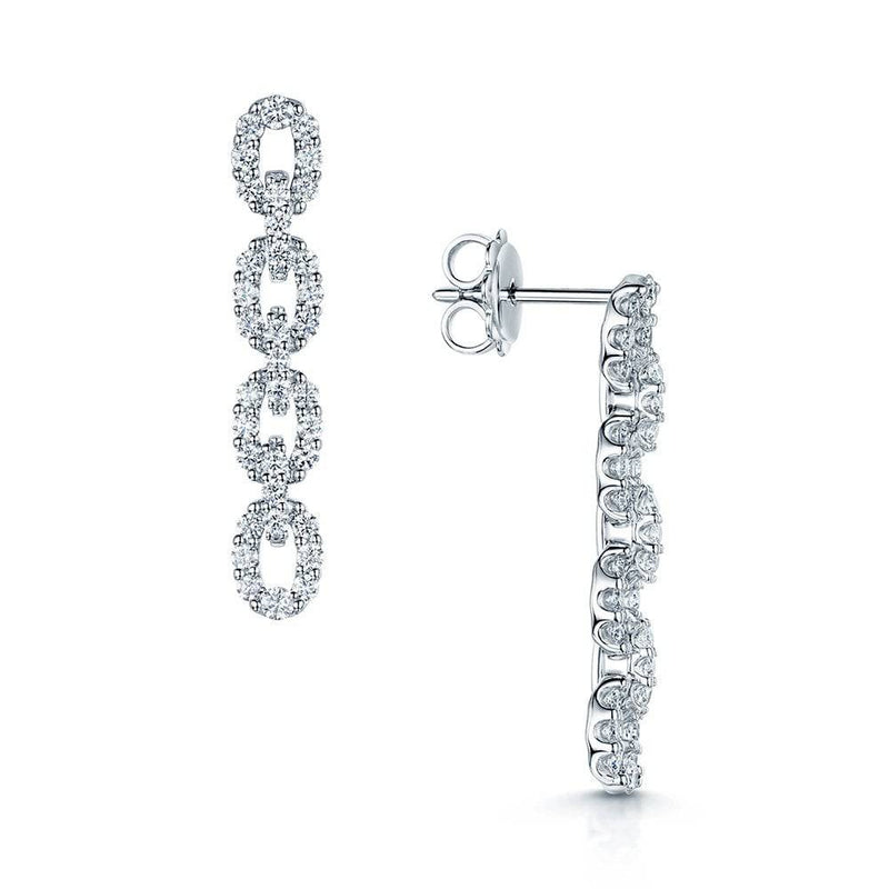 Berry's 18ct White Gold Round Brilliant Cut Diamond Link Drop Earrings - Berry's Jewellers